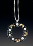 Silver SQ wire circle gold leaf & pearls necklace